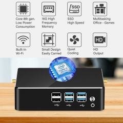 Mini Computer Desktop PC Gaming Office i3 i5 i7 SSD Wifi Intel 8th Gen. 15W USB 3.0 DDR4 Win 10 HDMI LAN VGA